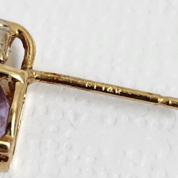 True VTG 80s 14K Solid Gold Natural Amethyst & Diamond Stud Earrings - Picture 13 of 15